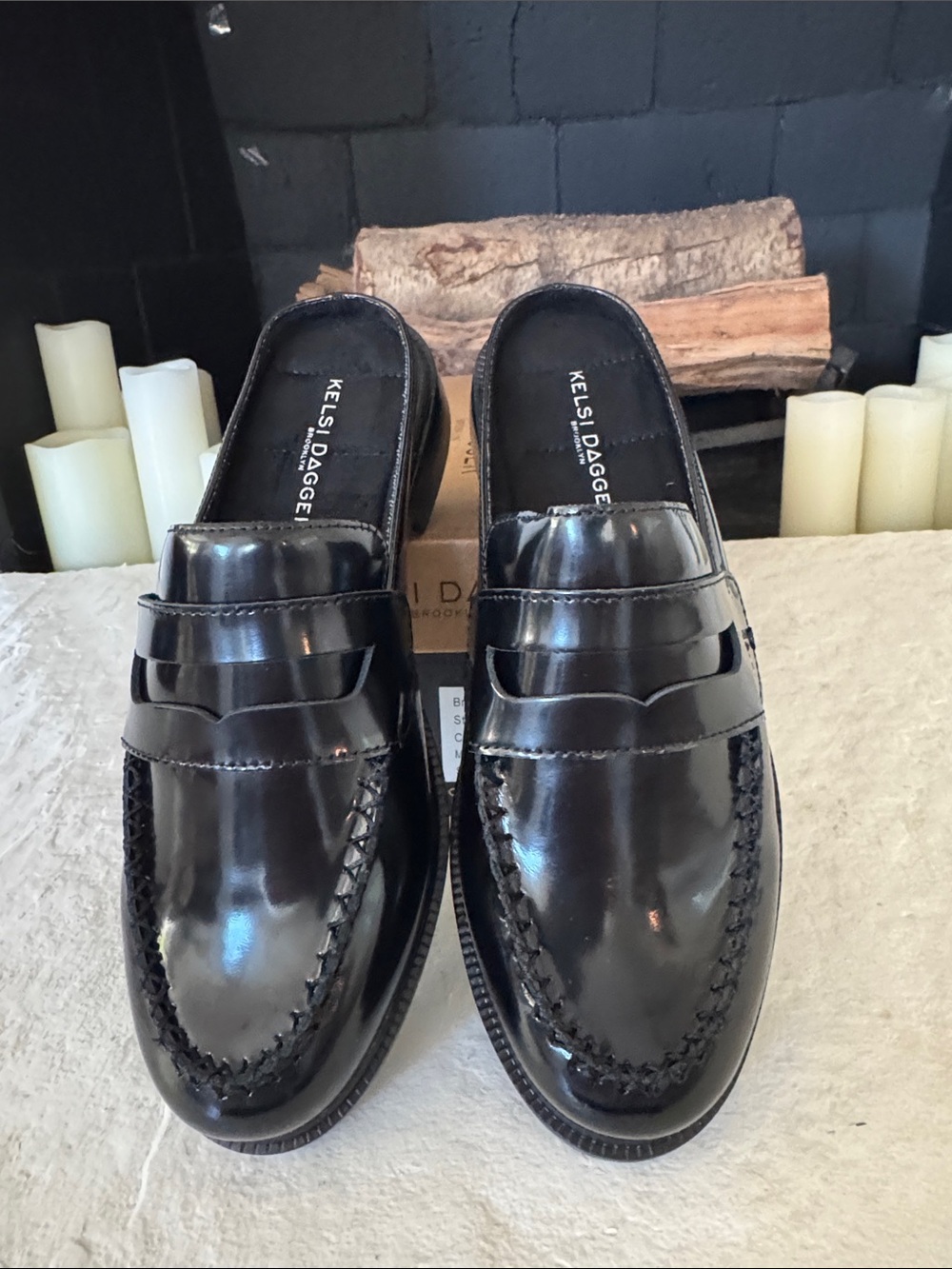 Kelsi Dagger Black Patent Lock Loafers